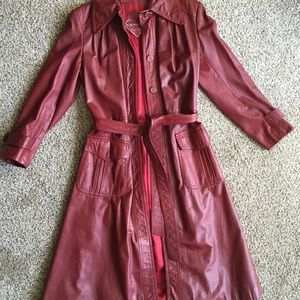 Red leather trench coat